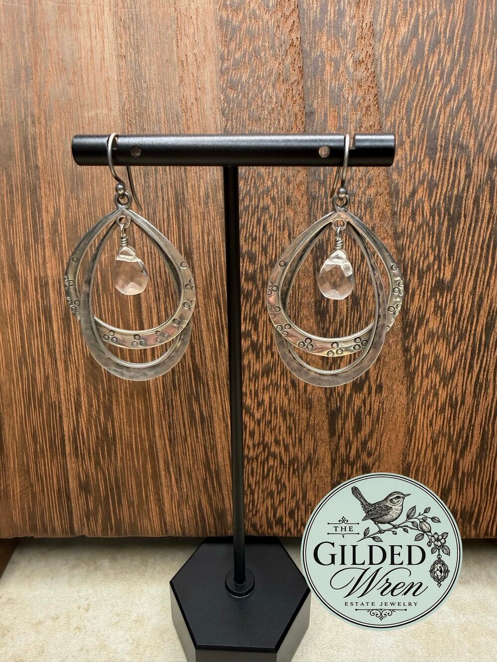 Silpada W1681 Sterling Silver Glass Drop Double Hoop Earrings 925 8.49g